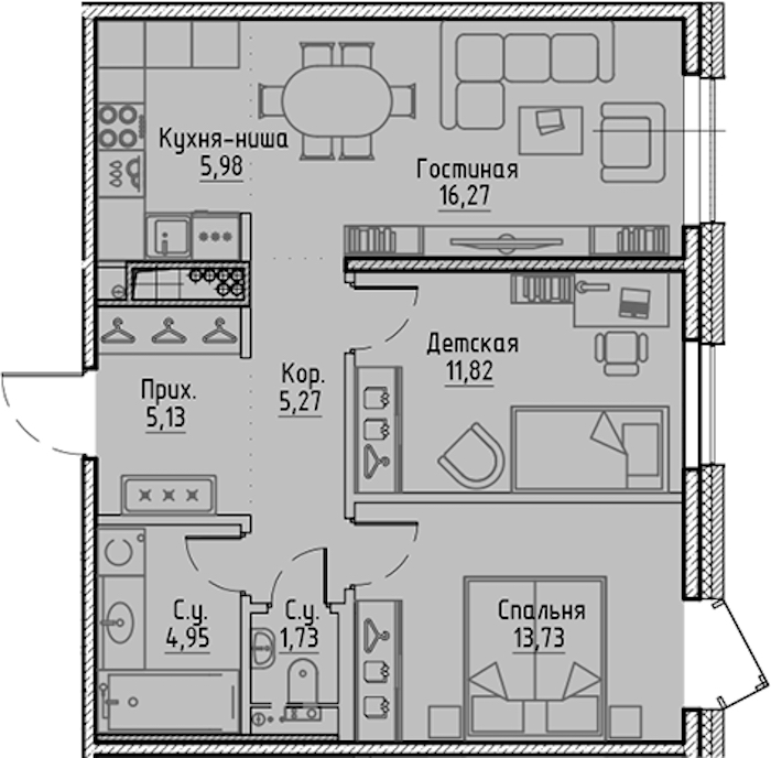 2-комнатная квартира 64.88 м², 8/10 эт., ЖК «LEGENDA Сампсониевский 32»